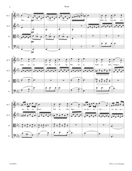 Schubert Du Bist Die Ruh D 776 Arranged For String Quartet Option Replace Violin 1 With Voice Page 2