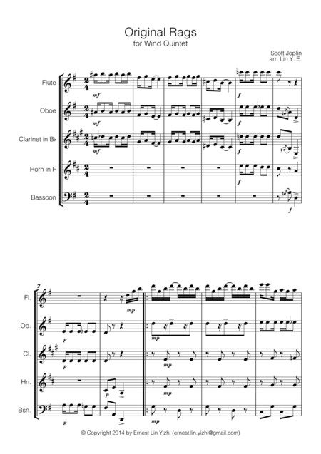 Scott Joplin Original Rags For Wind Quintet Page 2