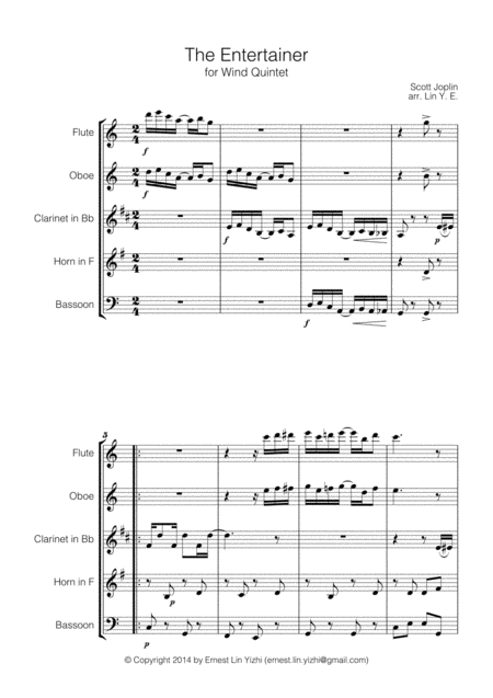 Scott Joplin The Entertainer For Wind Quintet Page 2