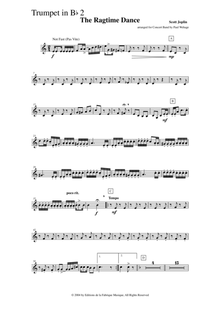 Scott Joplin The Ragtime Dance Arranged For Concert Band By Paul Wehage Bb Trumpet 2 Part Page 2