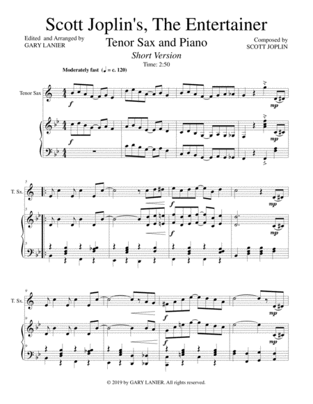 Scott Joplins The Entertainer Tenor Sax And Piano With Tenor Sax Part Page 2