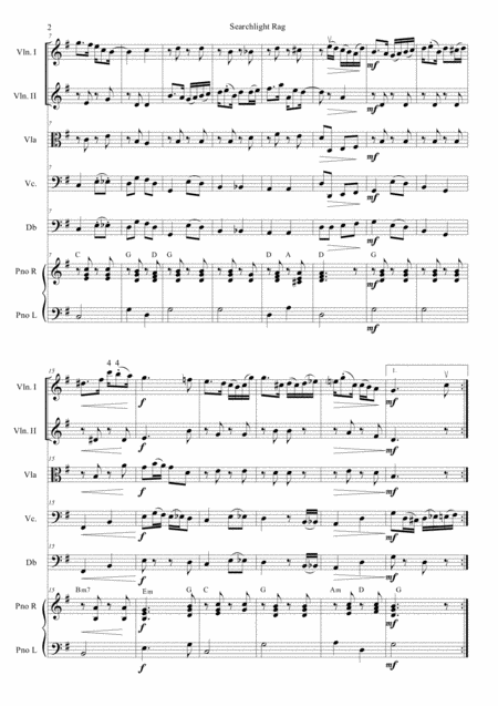 Searchlight Rag Scott Joplin For String Quartet Orchestra With Optional Piano Page 2