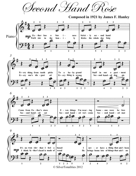 Second Hand Rose Beginner Piano Sheet Music Page 2