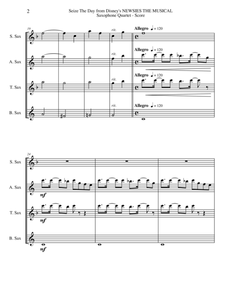 Seize The Day From Disneys Newsies The Musical For Saxophone Quartet Page 2