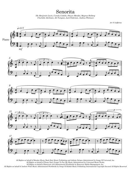 Senorita Arranged For Easy Intermediate Piano Page 2