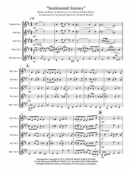 Sentimental Journey For Saxophone Quartet Satb Or Aatb Page 2