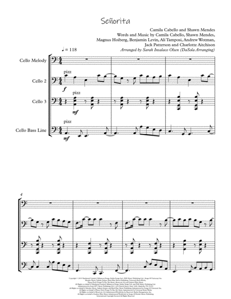 Seorita By Shawn Mendes Camila Cabello Cello Quartet Arranged By Dasola Page 2