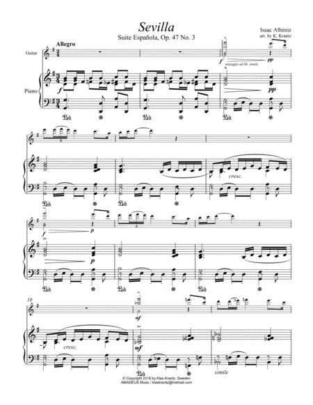 Sevilla Op 47 No 3 For Guitar And Piano Page 2