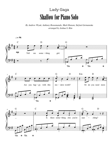 Shallow For Piano Solo With Lyrics Page 2