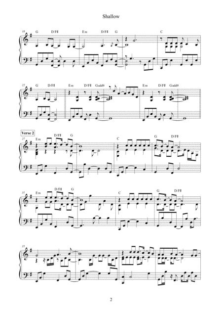 Shallow Lady Gaga Wonderful Piano Solo Arrangement Intermediate Level Page 2