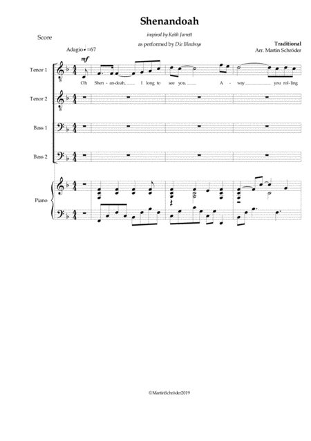 Shenandoah Inspired By Keith Jarrett Arrangement For Mens Choir Ttbb And Piano Accompaniment As Performed By Die Blowboys Page 2