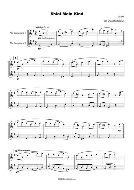 Shlof Mein Kind Jewish Lullaby For Alto Saxophone Duet Page 2