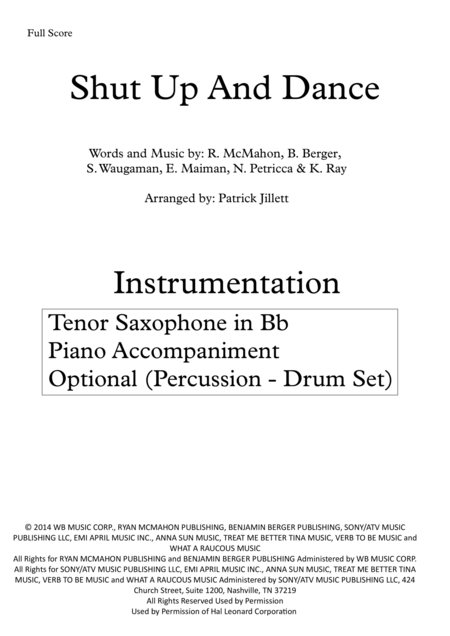 Shut Up And Dance Bb Tenor Saxophone With Piano Accompaniment Optional Pecussion Drum Set Page 2