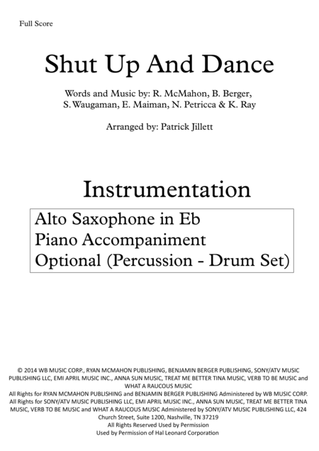 Shut Up And Dance Eb Alto Saxophone With Piano Accompaniment Optional Pecussion Drum Set Page 2