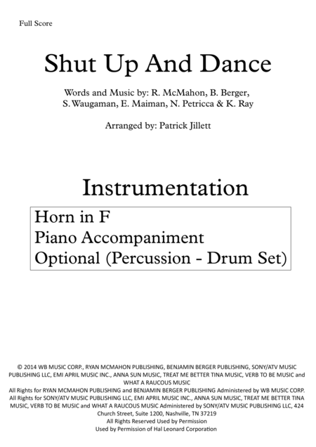 Shut Up And Dance F Horn With Piano Accompaniment Optional Pecussion Drum Set Page 2