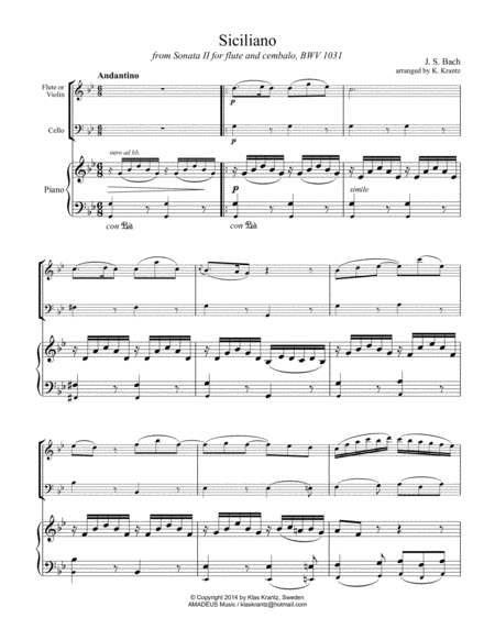 Siciliano Bwv 1031 From Flute Sonata 2 For Easy Piano Trio Page 2