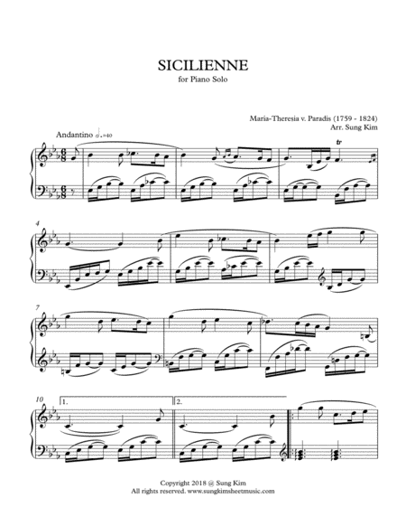 Sicilienne For Piano Solo Royal Wedding Pre Music Page 2