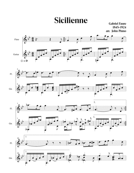 Sicilienne Gabriel Faure Arr For Flute Or Oboe Or Violin And Classical Guitar Page 2