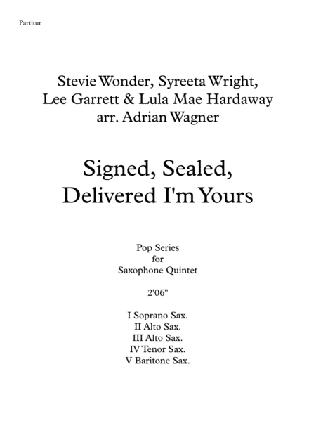 Signed Sealed Delivered I M Yours Stevie Wonder Saxophone Quintet Arr Adrian Wagner Page 2