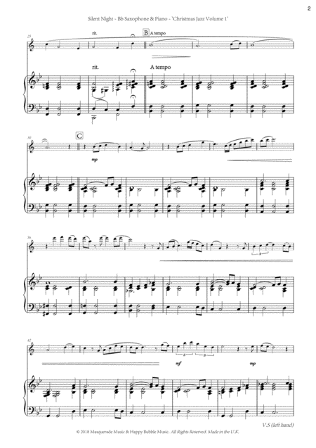 Silent Night A Shmooshy Jazz Arrangement For Bb Saxophone And Piano Includes Free Demonstration And Backing Tracks Page 2