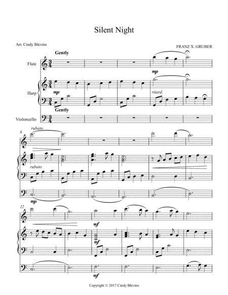 Silent Night Arranged For Harp Flute And Optional Cello Page 2