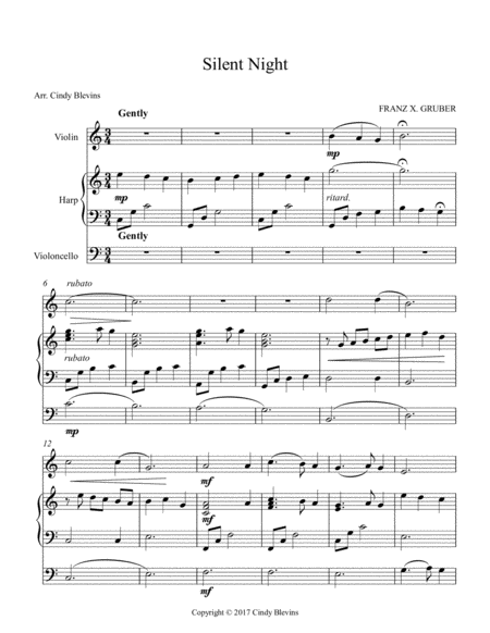 Silent Night Arranged For Harp Violin And Optional Cello Page 2