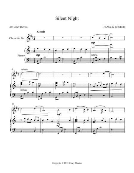 Silent Night Arranged For Piano And Bb Clarinet Page 2