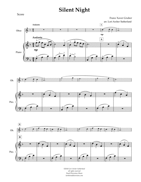 Silent Night For Beginner Oboe Piano Page 2