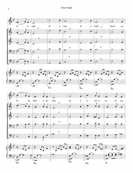 Silent Night For Brass Quartet Piano And Unison Voices Page 2