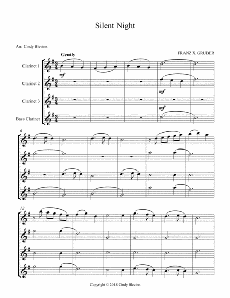 Silent Night For Clarinet Quartet With Bass Clarinet Page 2
