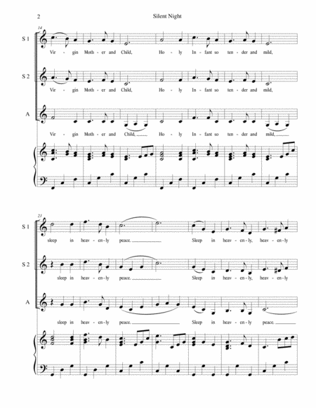 Silent Night For Ssa Choir With Piano Accompaniment Page 2