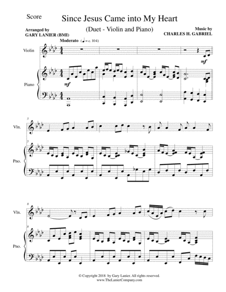 Since Jesus Came Into My Heart Violin Piano And Violin Part Page 2