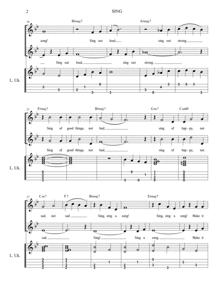 Sing Sing A Song Carpenters Sesame Street For 2 Part Choir With Chord Strumming Indications And Opt Lead Ukulele Tablature Page 2