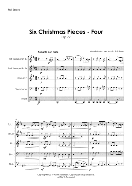 Six Christmas Pieces Sechs Kinderstcke Fr Das Pianoforte Op 72 Number 4 Of 6 Brass Quintet Page 2