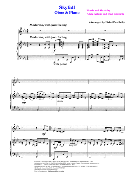 Skyfall For Oboe And Piano Jazz Pop Version Page 2