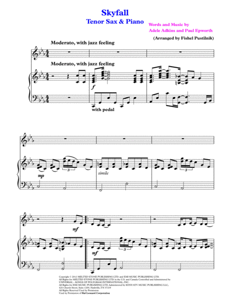 Skyfall For Tenor Sax And Piano Page 2