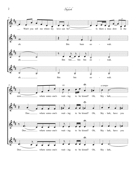 Skylark For Ssaa A Cappella Quartet Page 2