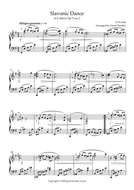 Slavonic Dance In E Minor Op 72 No 2 Dvorak Piano Solo Intermediate Level Page 2