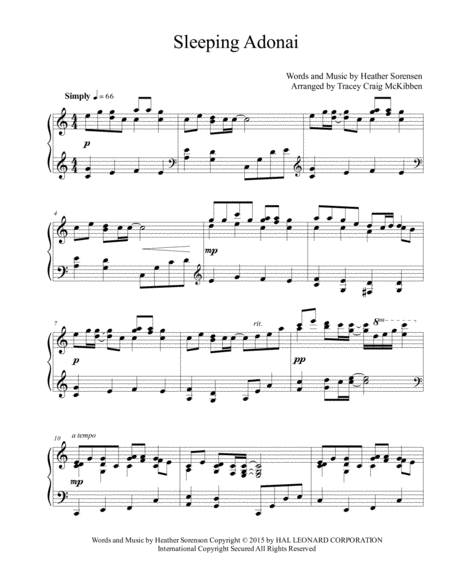 Sleeping Adonai Piano Solo Page 2