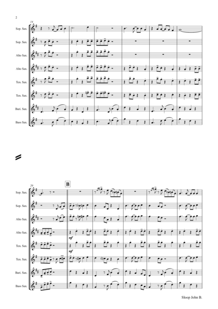 Sloop John B Caribian Folk Song Saxophone Quintet Page 2