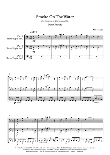 Smoke On The Water For Trombone Or Euphonium Trio Page 2