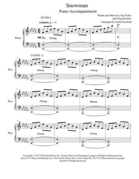 Snowman Piano Accompaniment Page 2