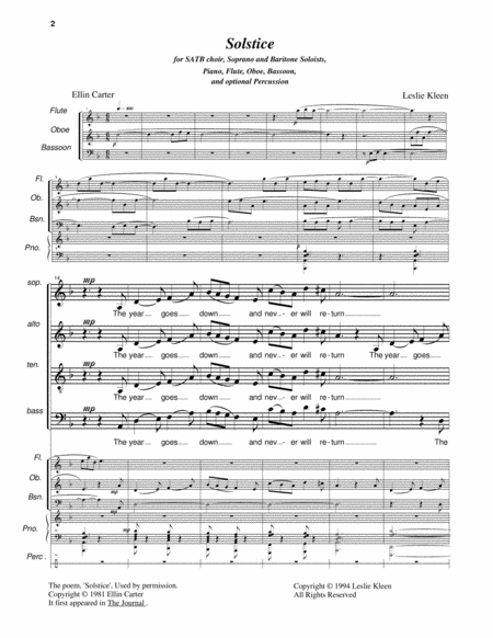 Solstice For Satb Choir Soprano And Baritone Solo Piano Flute Oboe Bassoon And Optional Percussion Page 2