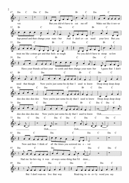 Somebody That I Used To Know Leadsheet For Singalongs Page 2
