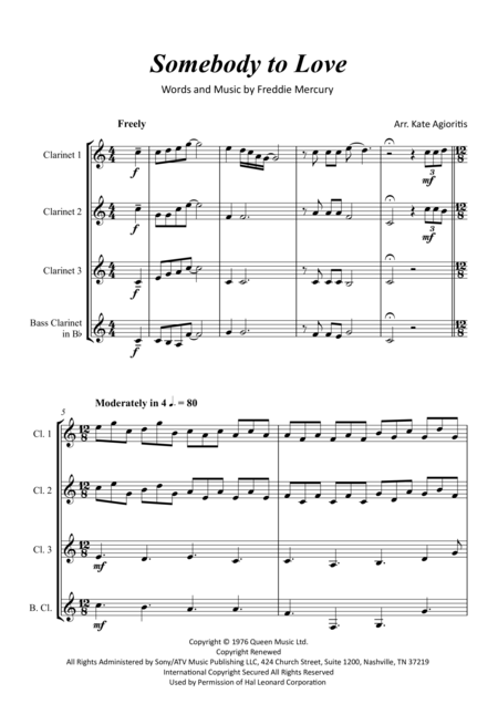 Somebody To Love For Clarinet Quartet Page 2