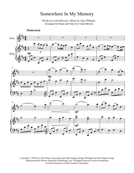 Somewhere In My Memory Arranged For Harp And Flute Page 2
