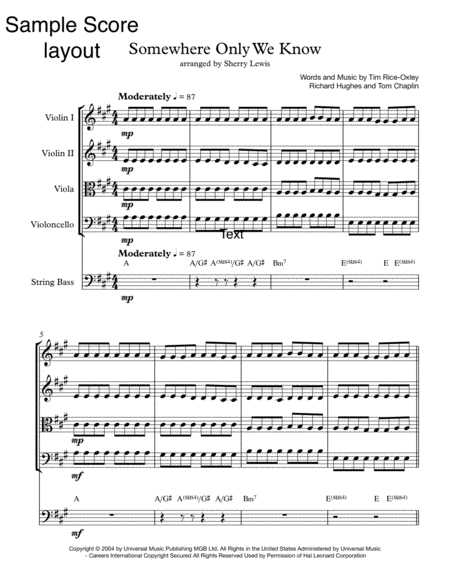 Somewhere Only We Know String Quartet For String Quartet And Bass Chords Page 2