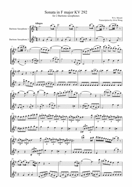 Sonata In B Flat Kv292 For 2 Baritone Saxophones Page 2