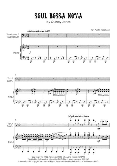 Soul Bossa Nova Trombone Euphonium And Piano Treble And Bass Clefs Page 2