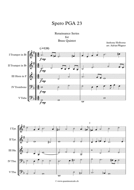 Spero Pga 23 Anthony Holborne Brass Quintet Arr Adrian Wagner Page 2